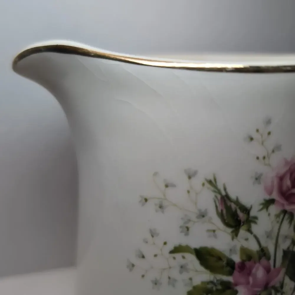 Vintage Sabin China Cathy Rose‎ Pitcher Smooth Edge Gold Trim